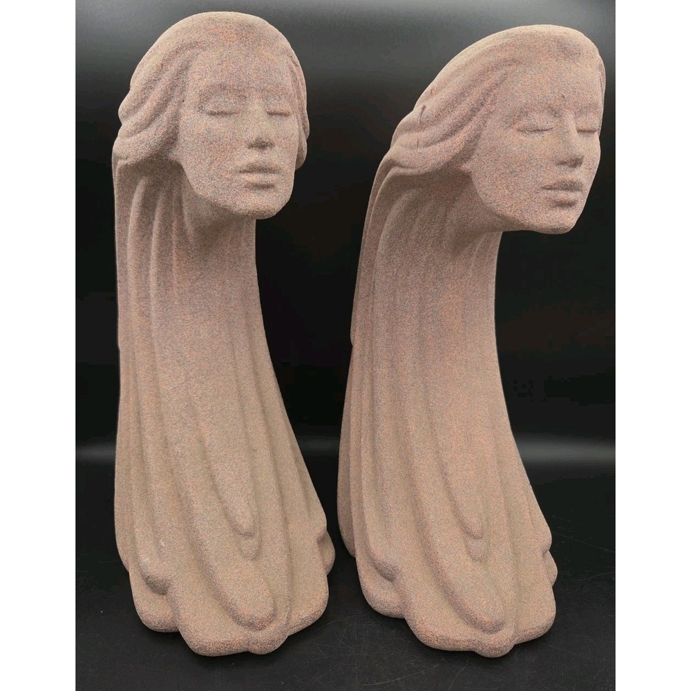 VTG Pair Sittre Ceramic 1442 Woman Of The Wind Statues 1980s Postmodern Art Deco